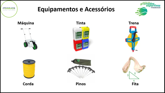 Equipamentos necessários para manutenção para uma partida de futebol.